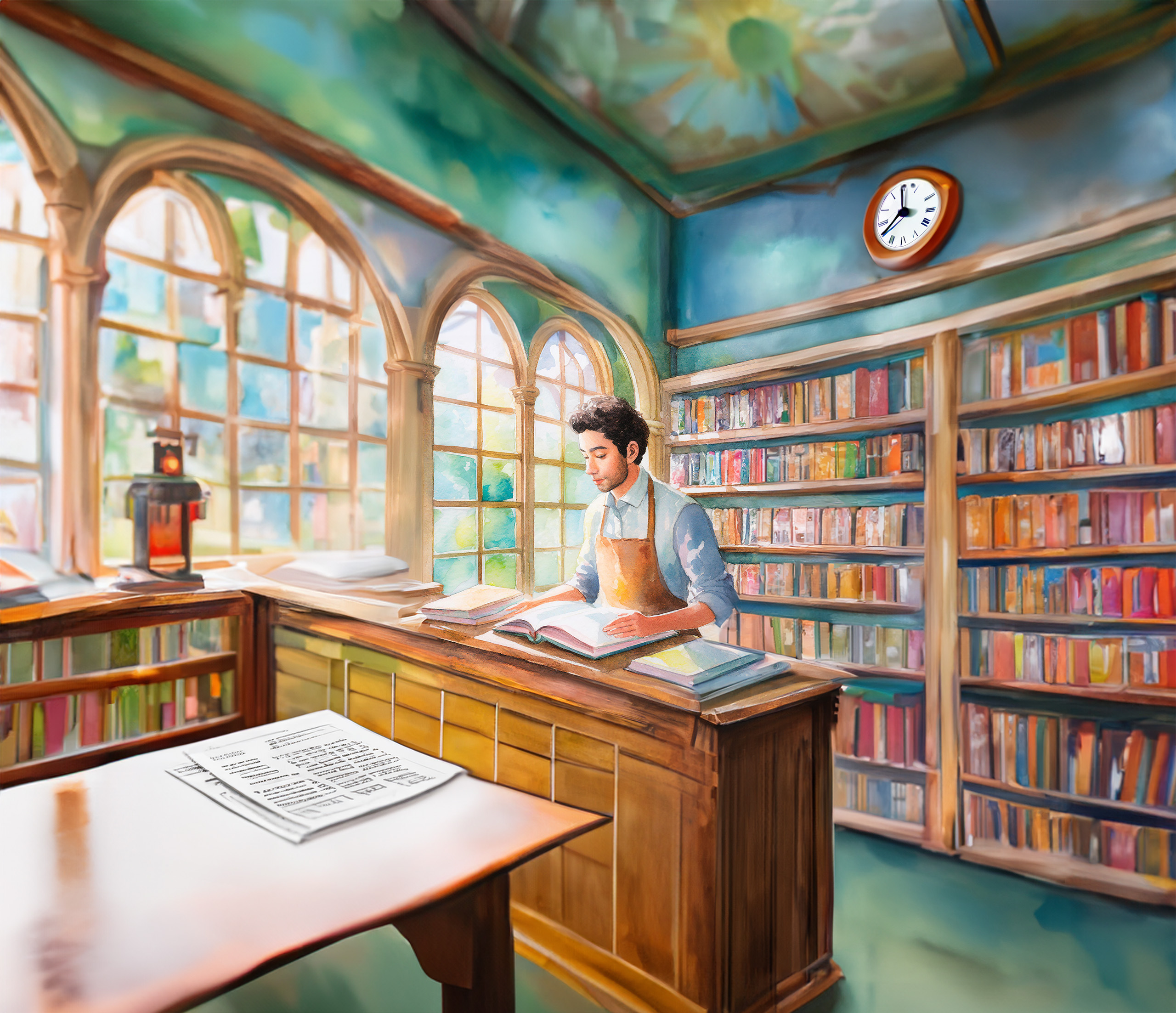 For the book trade 1 Firefly Erstelle ein Aquarell das einen traditionellen Buchhandler zeigt bigger
